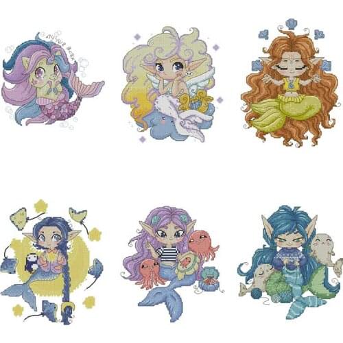 Big Eyed Mermaid patterns counted 11CT 14CT Cross Stitch Sets DIY Chinese Cross-stitch Kits Embroidery Needlework