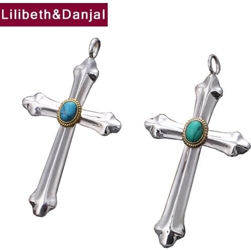 Flying Eagle Cross Real 925 Sterling Silver Inlaid Blue Green Turquoise Necklace Pendant Jewelry Accessories Women Men 2021 P23