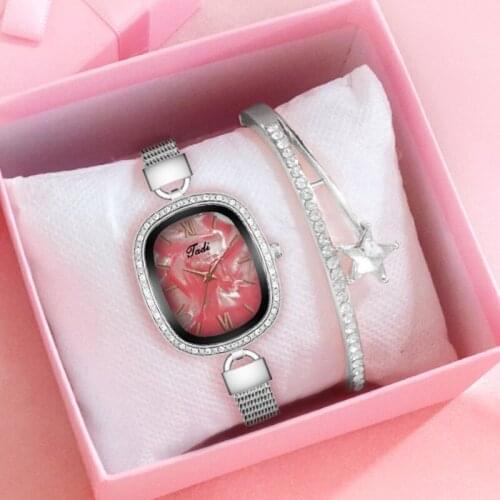 Tadi Brand Women Pearl Shell Dial Elegant Watches Bracelet Set Luxury Superfine Silver Quartz Watch Gift Clock Relogio Feminino