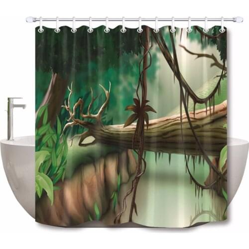 Cartoon Forest Kids Shower Curtains Bathroom Curtain Anime Landscape Waterproof Eco-Friendly Polyester Fabric for Bathtub Decor