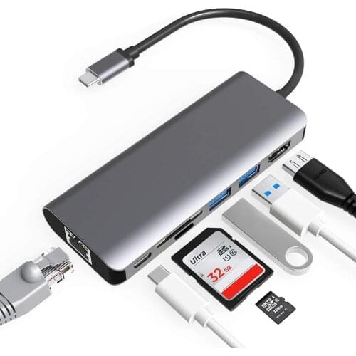 7 in 1 Type-c toHDMI-compatible/USB 3.0 Hub/RJ45/PD/Micro-SD/TF Card Fast Charging Dock