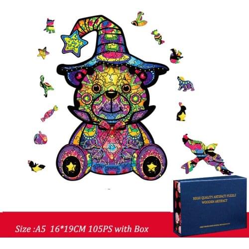 FEOOE Halloween Bear Lion Wolf Head Shaped Wooden Puzzle Three-dimensional Animal Puzzle Wooden Toy 3d Wooden Puzzle YSH