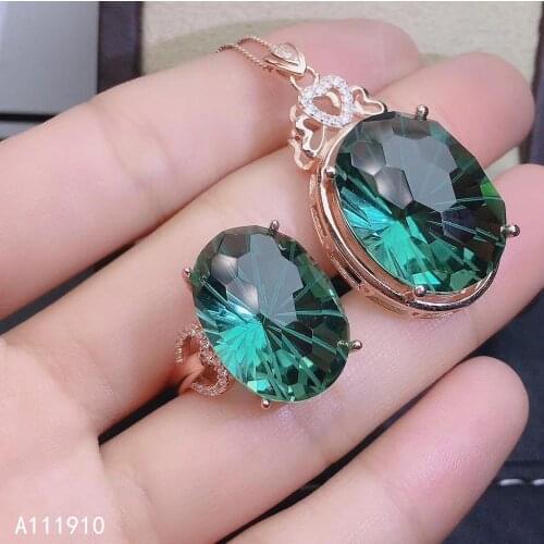 KJJEAXCMY fine jewelry 925 sterling silver inlaid Green crystal necklace pendant ring Womens suit popular