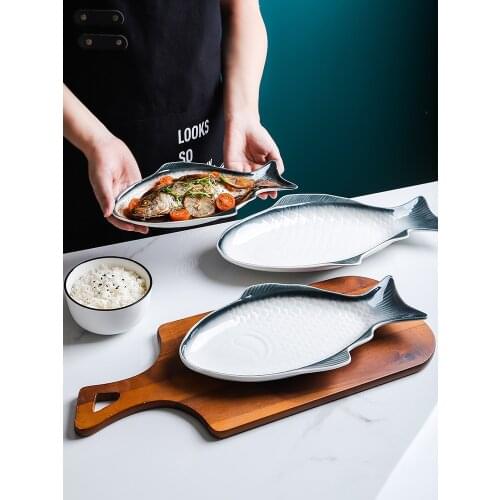 Ceramic Tableware Creative Plate Fish Shaped Dish Snack Storage Fish Pan Fine Dinner Plate Kitchen Accessories