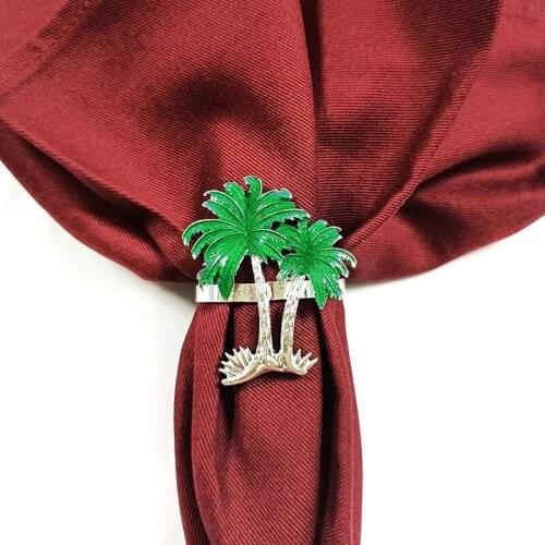 Napkin Rings Serviette Holder Set of 4 Metal Napkin Ring Holiday Table Decor for Wedding Christmas Day Coconut Tree