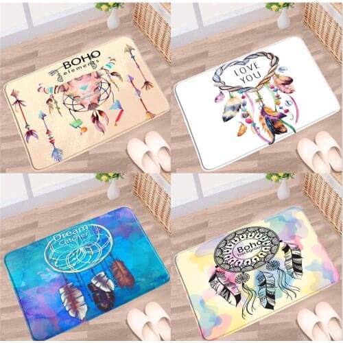 Creative Dream Feather Bathroom Mat Bohemian Colored Antler Art Design Anti-Slip Rug Floor Decor Bedroom Kitchen Entrance Carpet