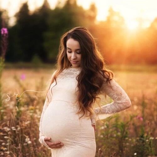 New Maternity Dresses For Photo Shoot Lace Fancy Pregnancy Dress Photography Prop Long Sleeve Pregnant Women Maxi Maternity Gown