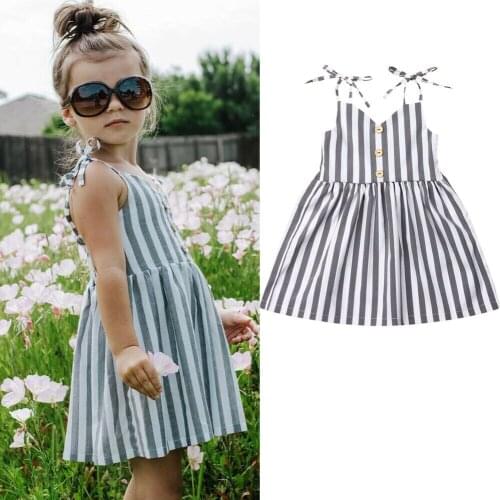 Citgeett Summer Toddler Baby Girls Kids Striped Sleeveless Summer Short Mini Dress Casual Sling Clothes
