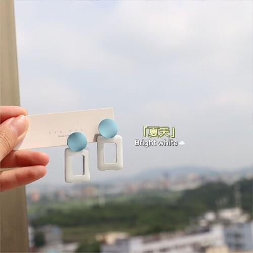 Silver Needle Summer Baby Blue Contrast Geometric Stud Earrings Gentle Cream White Hollow Simple Wind Female fashion jewelry