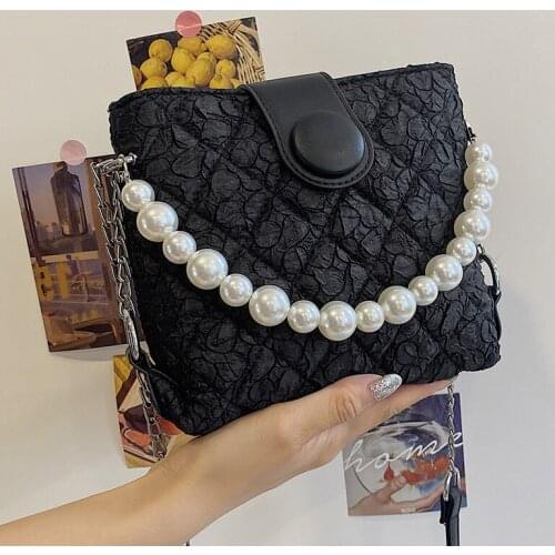 Diamond Small Crossbody Bags Quilted Chain Bucket Womens Bag Pure Color Pearl Lace Handbags Diamond Lattice Tote Shoulder Bags