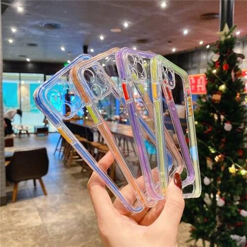 Fashion Colorful Transparent Frame Phone Case For iPhone 12 11Pro X XR XS Max MINI 8 7 6S SE Plus Soft TPU Protection Back Cover