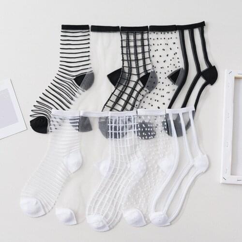 Sexy Lace Mesh Fishnet Transparent Womens Socks Summer Ultra-thin Breathable Short Socks Harajuku Vintage Streetwear Crew Socks