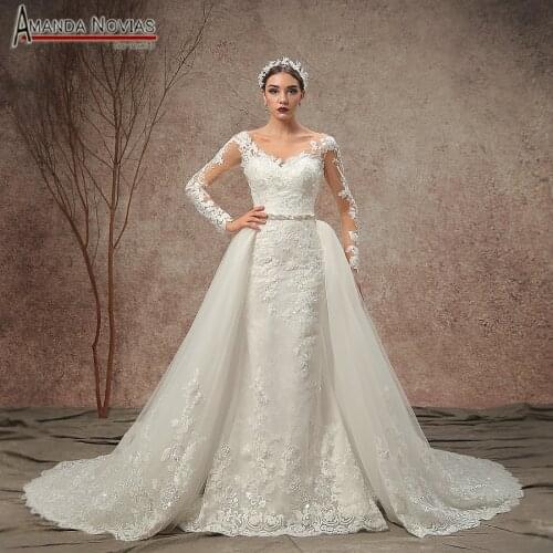 New Model Novia Mermaid Wedding Dress With Detachable Skirt 2019