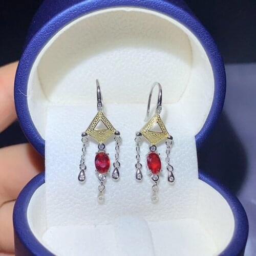 The latest designnatural ruby earings ladies Party Jewelry 925 pure silver high-end jewelry Monopoly