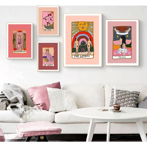 Lovers Tarot Poster Angel Canvas Painting Illustrated Nordic Empress Art Print Modern Fool Wall Picture For Bedroom Home Decor