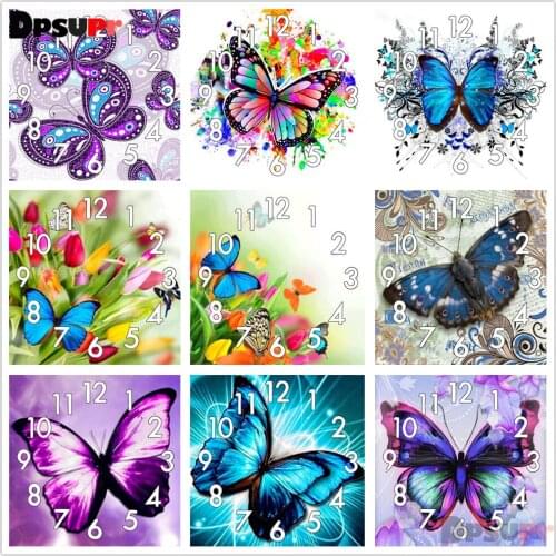Dpsupr Full Diamond Painting Cross Stitch Animal Butterfly Clock Mechanism Mosaic 5D Diy Square Round 3d Embroidery Gift HC012