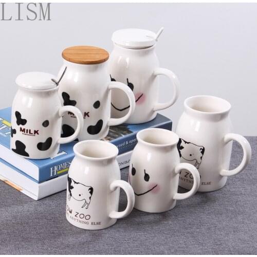Manufacturers wholesale creative ceramic milk cup ceramic lovers mug fashion breakfast dessert cow illustration cup