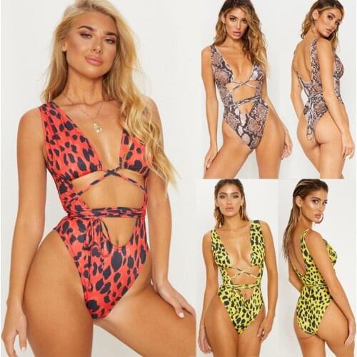 Sexy Women Serpentine Leopard Printed Monokini Bandage Bathing Suit Push Up Padded Bikini Swimwear 2021 Newly