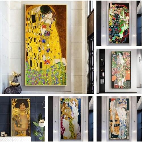Modern Retro Famous Gustav Klimt Classic Artwork Canvas Painting Golden Wall Art Posters and Prints Pictures for Living Room