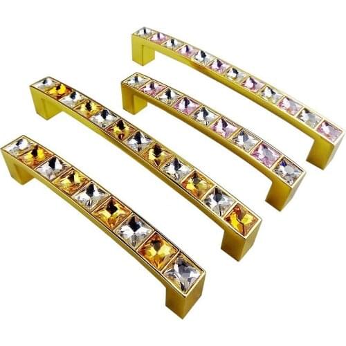 Super Shiny Real Crystal Glass Diamond Gold Handle Furniture Door Drawer Knobs Wardrobe Kitchen Cabinets Cupboard Pulls Handle