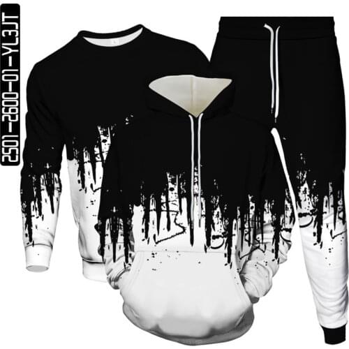Ink Painting Pattern Loose Sweatshirt Set Digital Printing 3D Sweatshirt Three-piece Set