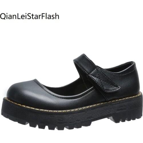 Spring Autumn Women Mary Janes Shoes Flat on Platform Lolita Shoes Leather Thick Sole Casual Shoe Back Chunky Girls Shoe