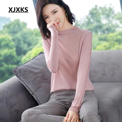 XJXKS High elastic solid color comfortable women sweater 2020 autumn winter new high-end cashmere knitted sweater women pullover