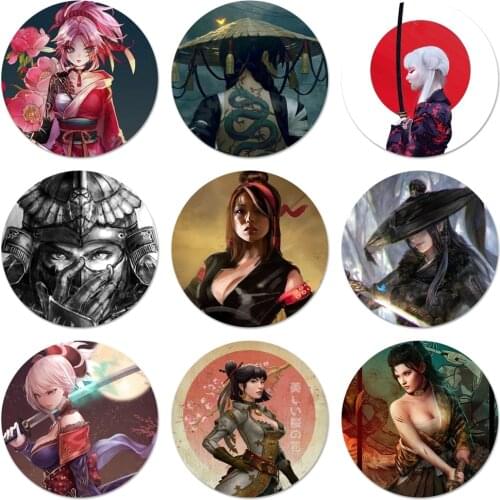 Japan Samurai Girl Icons Pins Badge Decoration Brooches Metal Badges For Backpack Decoration