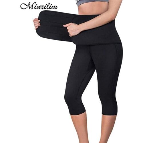 Minxilim Womens Neoprene Waist Slimming Body Shaper Postpartum Ultra Sweat Sauna Capris Leggings Shapewear Waist Trainer Pants