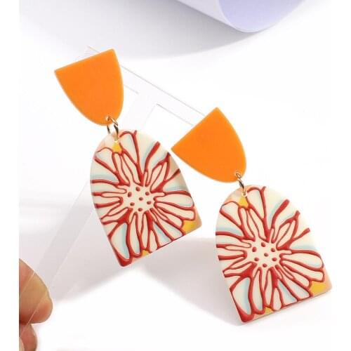 AENSOA New Fashion Orange Irregular Floral Pattern Acrylic Earrings For Women 2020 Simulated Polymer Clay Earrings Jewelry Gift