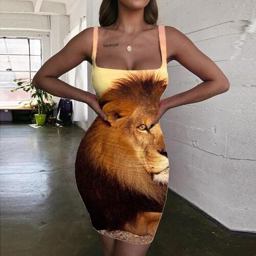 Giyu Brand Lion Dress Women Animal Ladies Dresses Anime Halter Sleeveless Pink Clouds Sundress Street 3d Print Womens Clothing