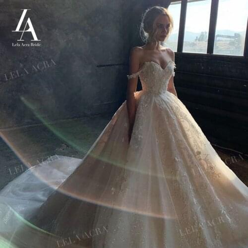 LelaAcra Sleeveless Wedding Dress 2022 Sweetheart Appliques Ball Gown Court Train Bridal Dresses Princess ER60 Vestido De Novia