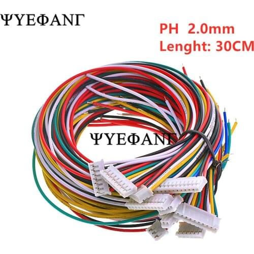 10pcs/lot JST 2.0 PH 2.0 2/3/4/5/6/7/8/9/10-Pin Connector Plug With Wires Cables 30cm 26AWG