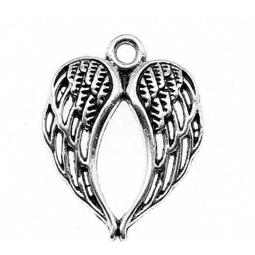20pcs Heart Wing Charms Heart Wings Pendant Antique Silver Color Pair Wings Pendants For Jewelry Making Accessories 16x21mm