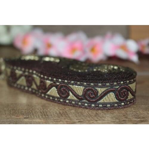 20yards/lots Woven Jacquard Ribbon 2cm gold background brown Geometric pattern IS-3040
