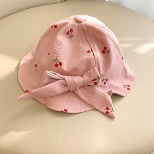 2021 New Cute Bow Hat Fruit Printed Girl Bucket Cap Spring Summer Cotton Outdoor Fisherman Sun Hat Baby Boy Accessories