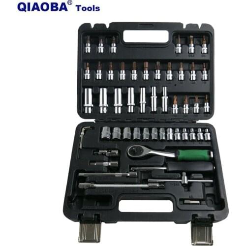 53 in 1 Hand Wrench Tool Set 1/4 inch Socket Ratchet Auto Repair Tool Case Adjustable Wrenches