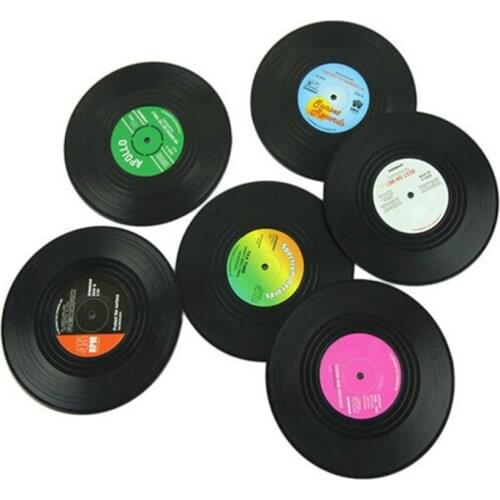 6 PCS Plastic Vinyl Record Coaster Cup Mat Black Retro Mug Coaster Pad Heat-resistant Non Slip Hot Drink Holder Home Decor