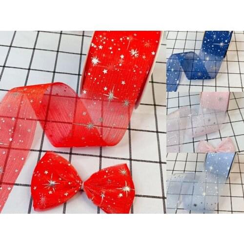 60mm gauze five-pointed star ribbon 25 yards DIY handmade material headdress bow clothing decorative accessories bow gold