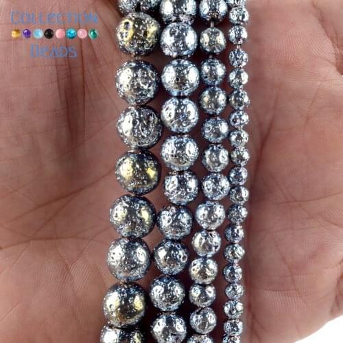 Natural Stone Beads Light Green Plated Volcanic Rock Lava Hematite Loose Round Beads For Jewelry Accessories Making Bracelet