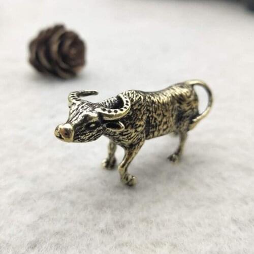 Solid Pure Copper Bull Miniatures Figurines Small Ornament Desktop Decoration Crafts Accessories Brass Animal Ox Toy Home Decors