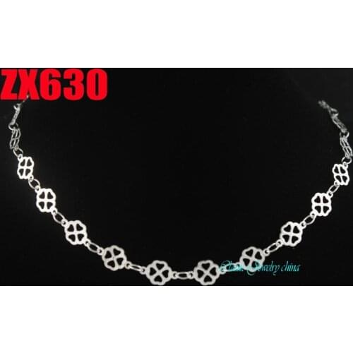14"-38" clover shape stainless steel necklace welding chain with snap hook fashion lady jewelry parts 20pcs ZX630