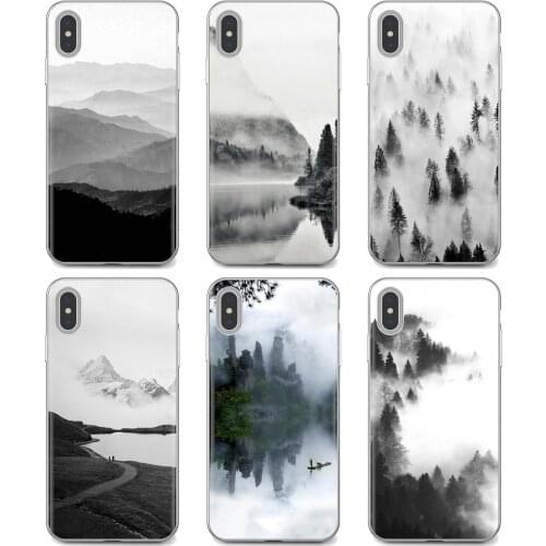 Transparent Clear TPU Case For Xiaomi Mi A1 A2 A3 5X 6X 8 9 9T 10 10T 11 Lite SE Pro mountain mist black and white design