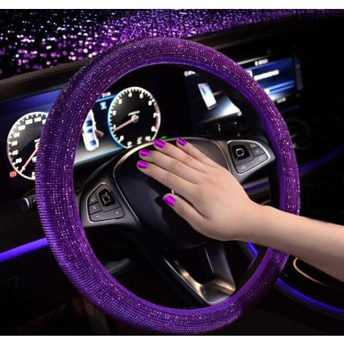 15 inch Car pink / red / purple steering wheel cover women fuzzy Bling car interior accessories
