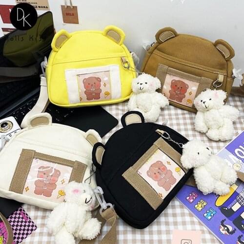 Ladies Kawaii Ita Bag Women Cartoon Bear Ear Transparent PVC Pocket Shoulder Bag Japanese Cute Crossbody Bag Wallet for Female