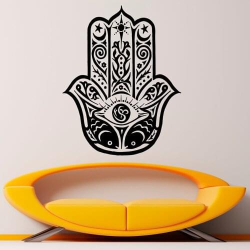 Hamsa Hand Wall Decal Vinyl Meditates Patterns India Eye Wall Sticker Indian Design Murals for Yoga Home Bedroom Decor X331