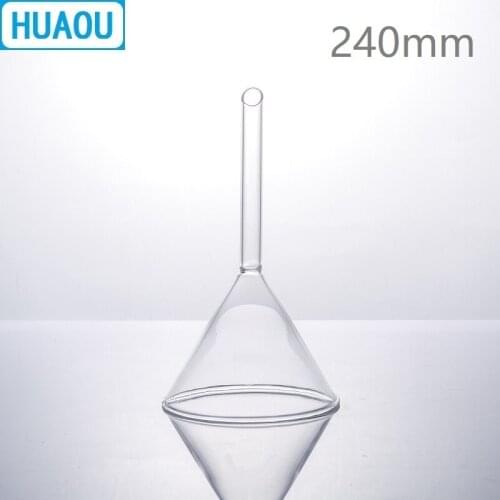 HUAOU 240mm Stripe Funnel Short Stem 60 Degree Angle Neutral Glass Laboratory Chemistry Equipment