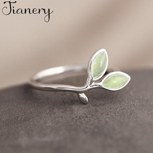 JIANERY Fashion Silver Color Opal Leaf Rings For Women Wedding Opening Rings Anel Jewelry 2019
