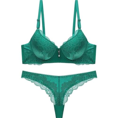 DKERT Sexy Women BC Cup Bra Thong Set Push Up Lace Underwear Sets Femme Lingerie Bra Pantie