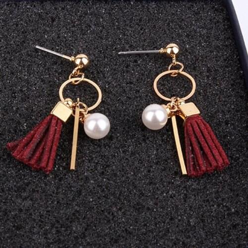 Korean Version Of Minimalist Handmade Geometric Pearl Earrings Sweet And Lovely Tassel Earrings Female Jewelry Couple Gifts